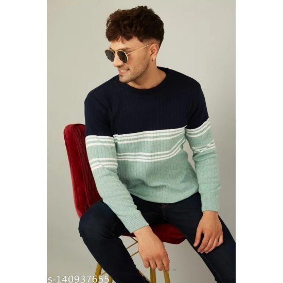 Kvetoo Men Round Neck Full Sleeve Striped Sweaters/ms