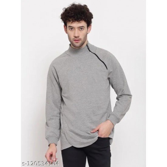 PAUSE Silver Solid Round Neck Regular Fit Full Sleeve Men's Sweatshirt/MS